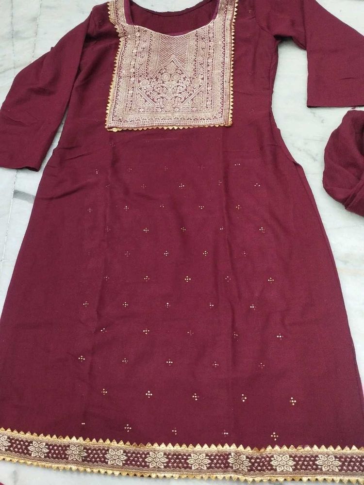 Maroon Embroidered Kurta Set