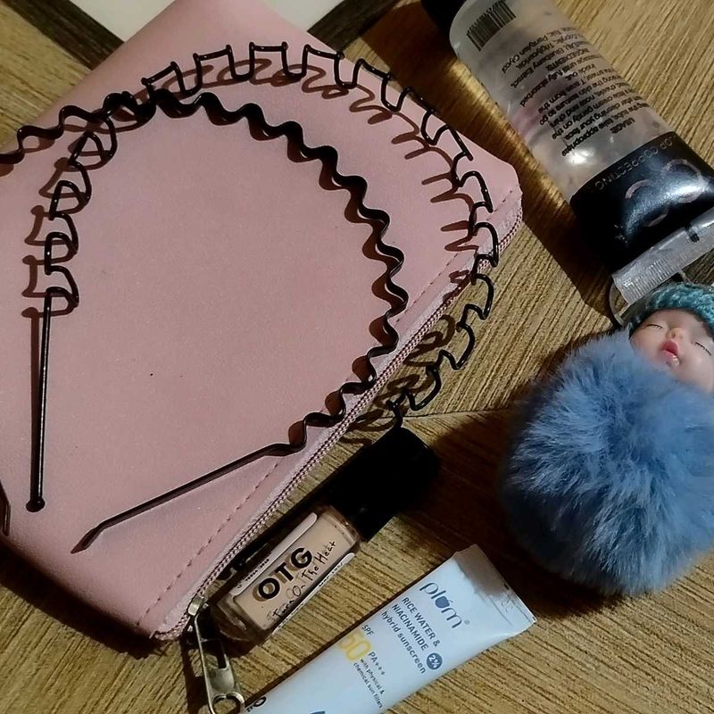Pink Pouch With Sky Blue Keychain&amp;plum Suncream