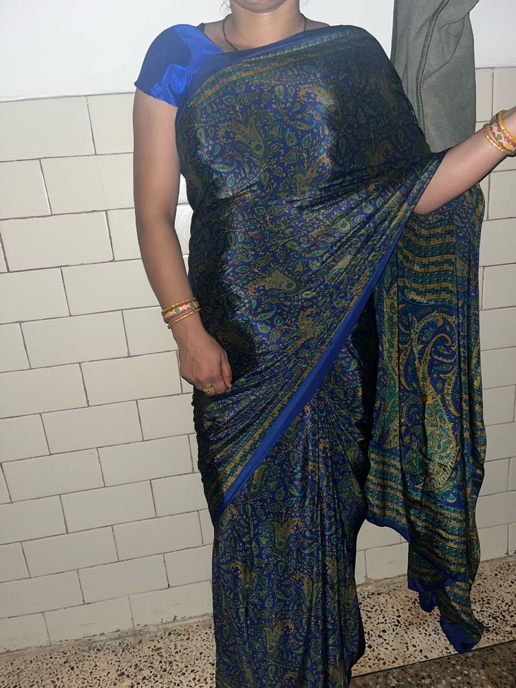 Crepe Elegant Blue Printed Saree