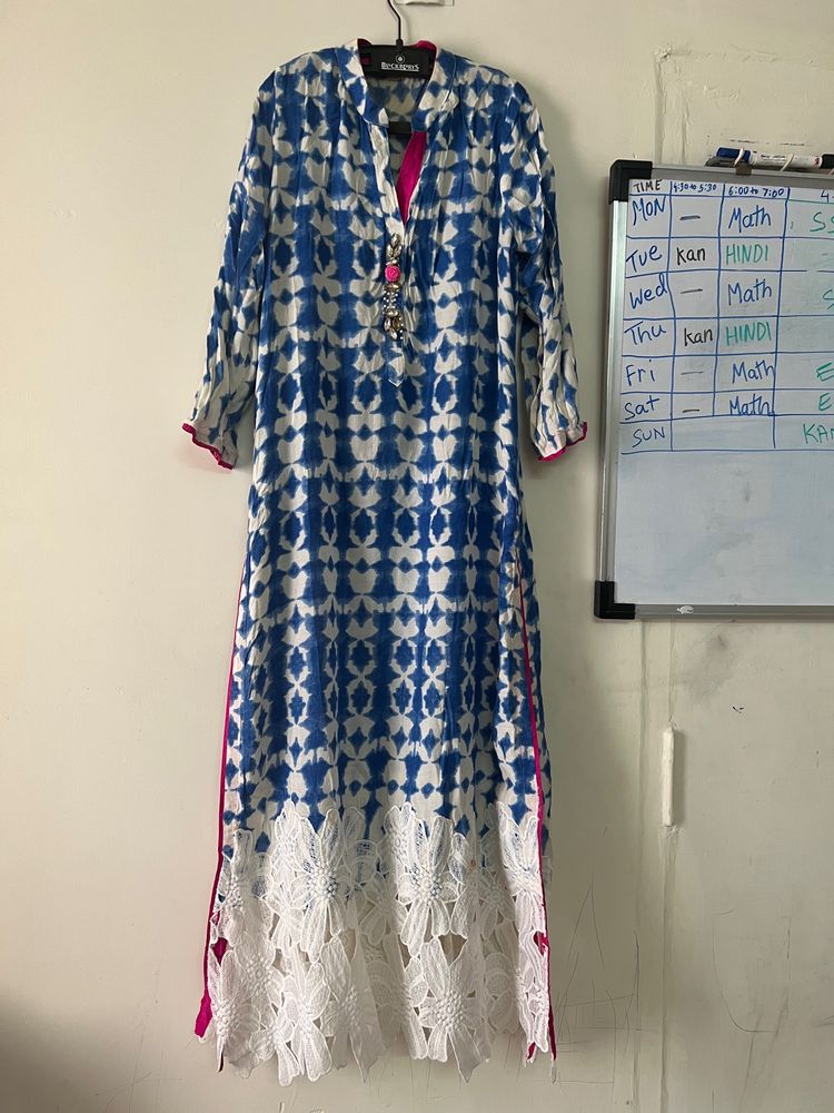 Pakistani Lace Kurti With Kundan Button