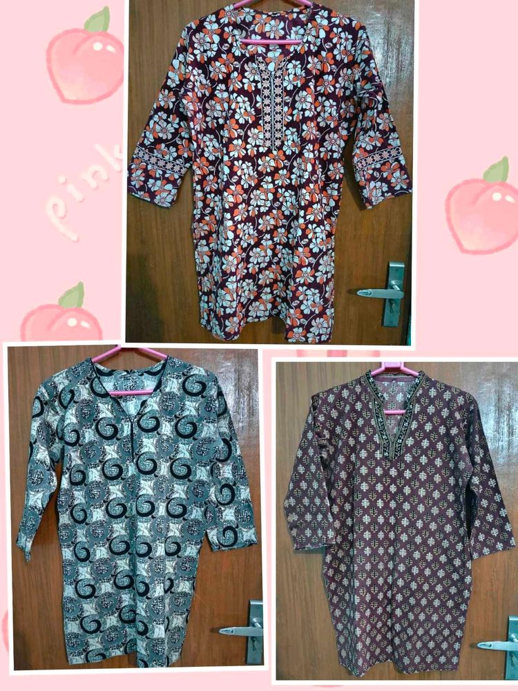 Vintage Print Short Kurti - Bundle of 3