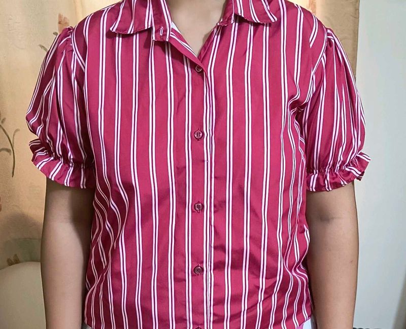 Women Red Striped Formal Shirt