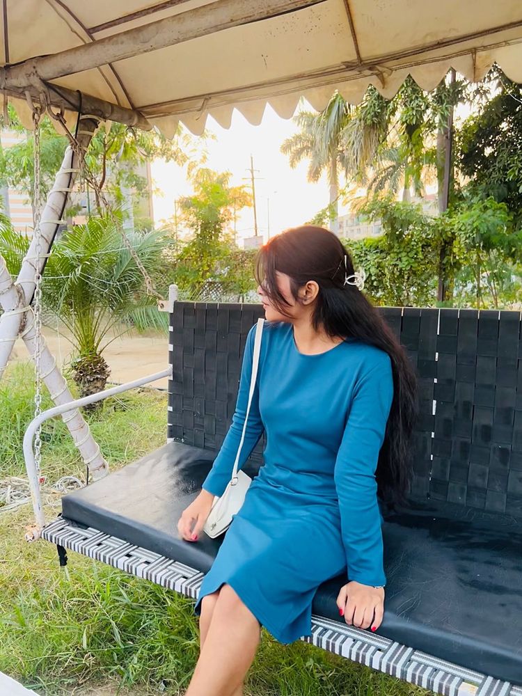 Blue Long Sleeve Bodycon Dress