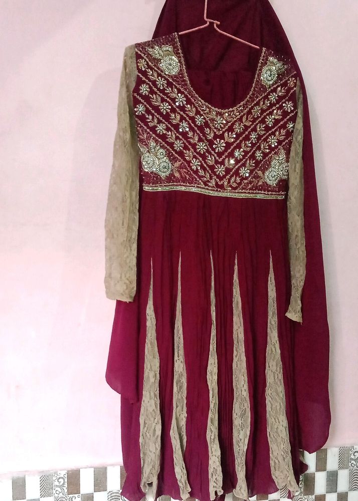 Dark Marjenta Anarkali With Embroidery