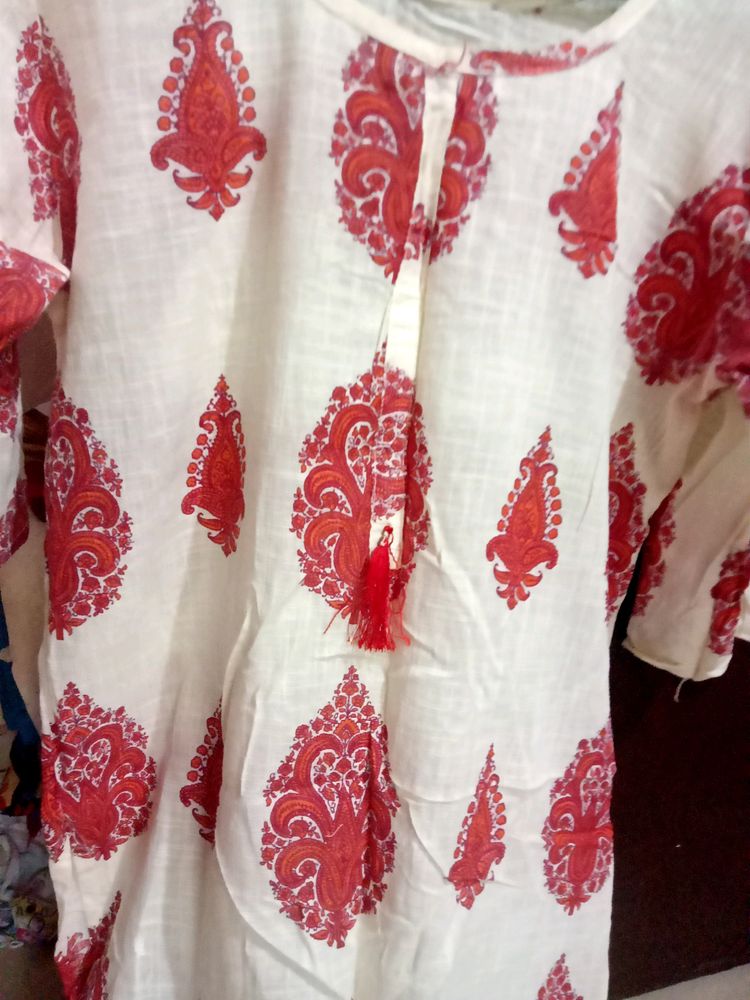 Cream With Red Colour Very Pretty Kurti Offer For