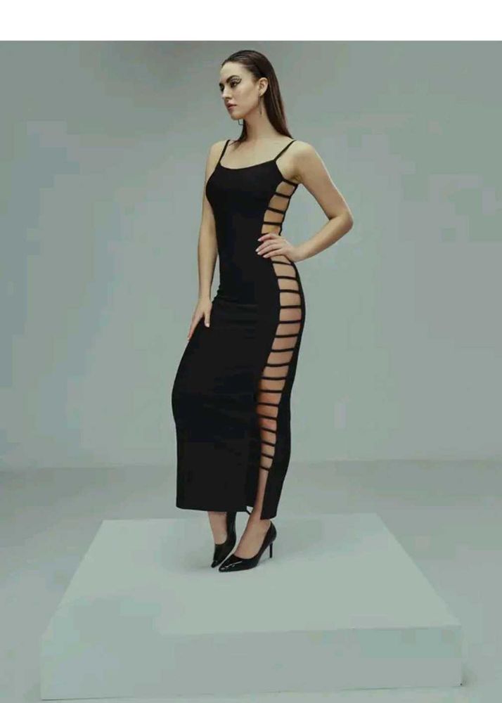 Slinky Black Maxi Dress with side Cutouts