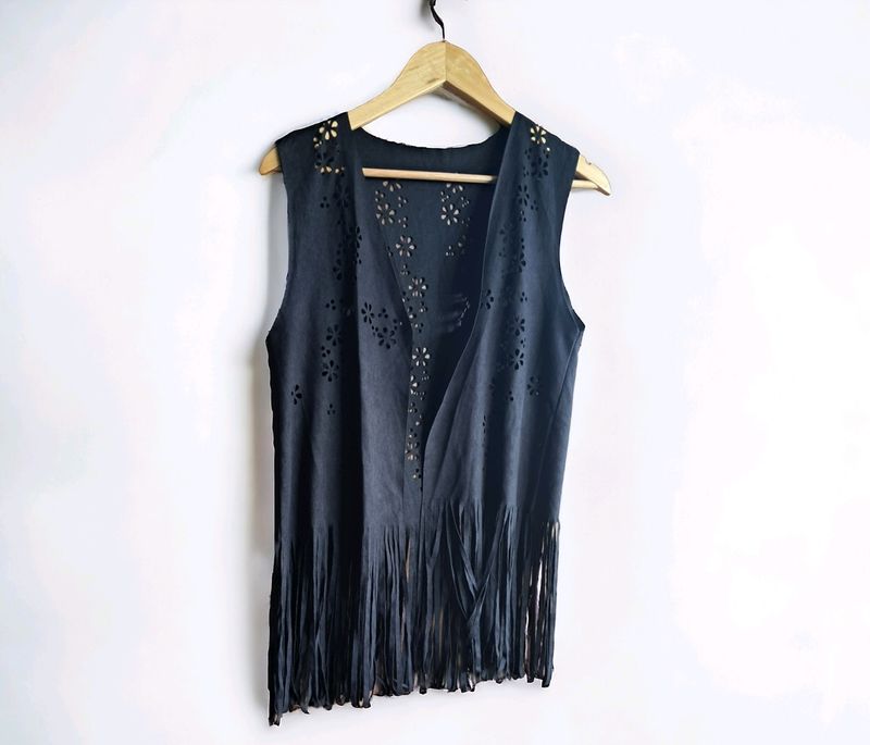 Waterfall Cutwork Black Shrugs
