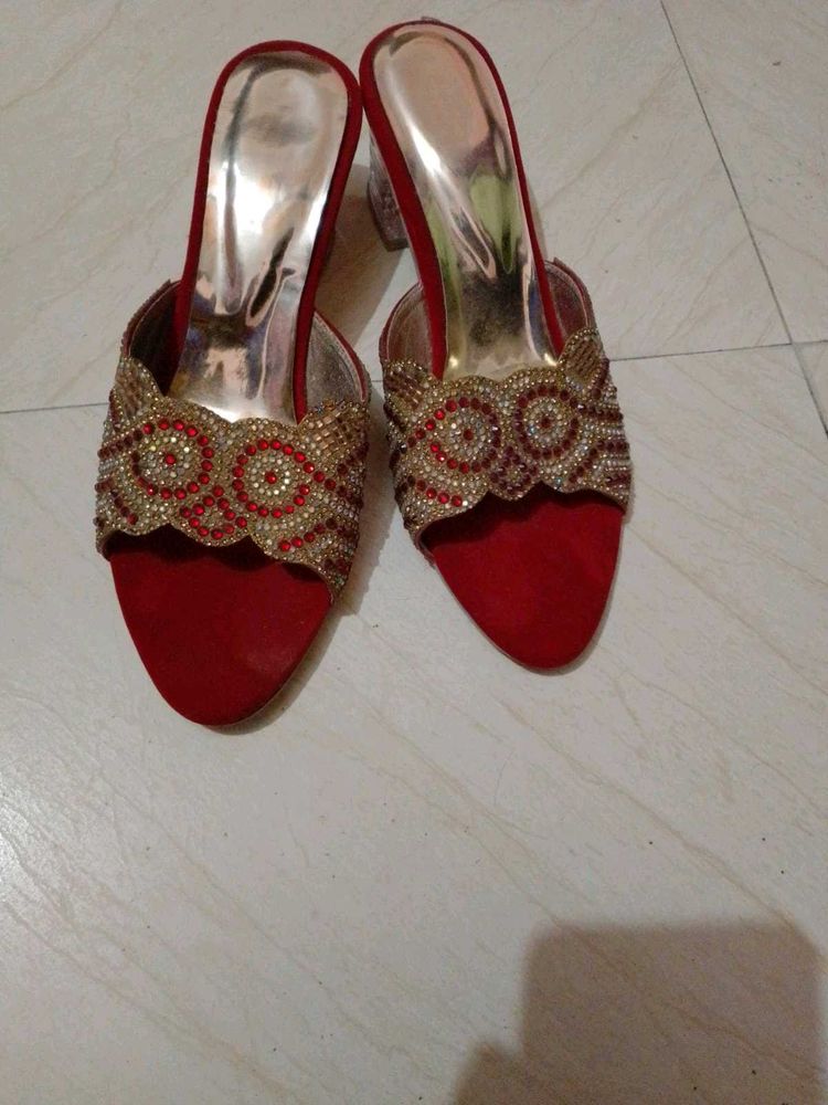 Red &amp; Gold Embellished Heels