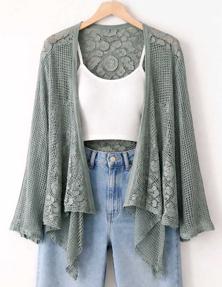 Green Lace Crochet Cardigan