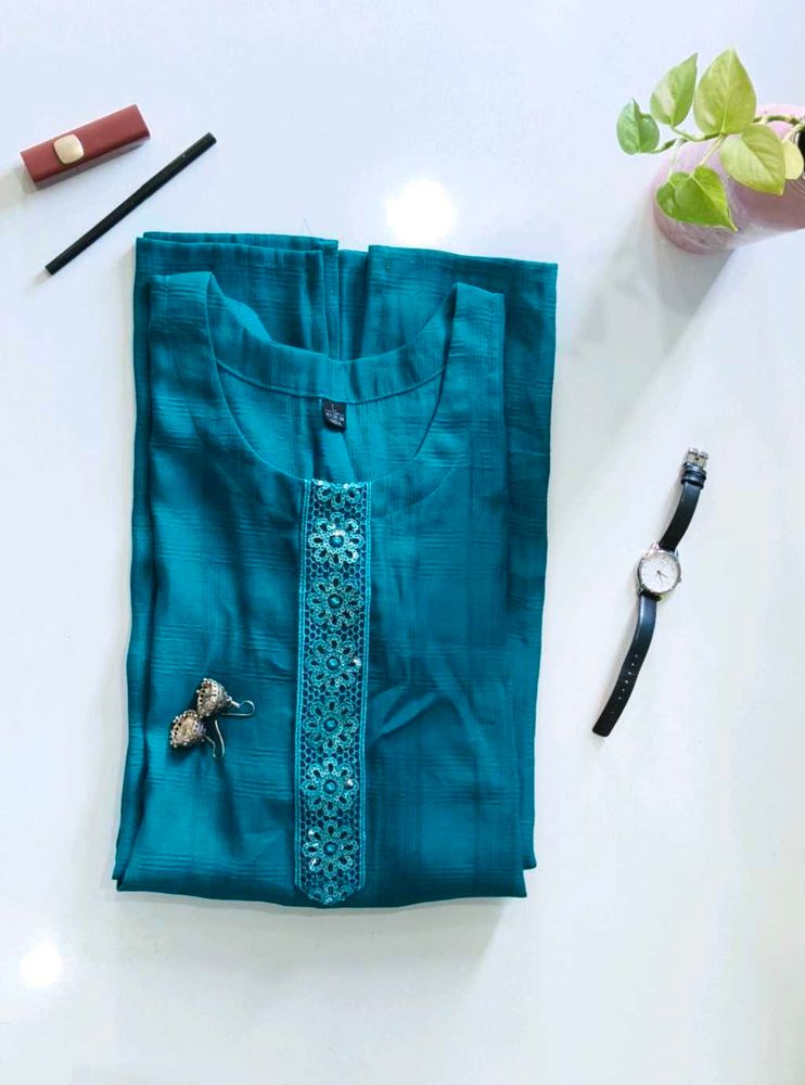 Teal Embellished Kurti