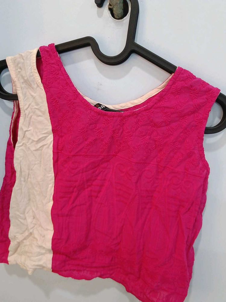 Pink Textured Sleeveless Top L