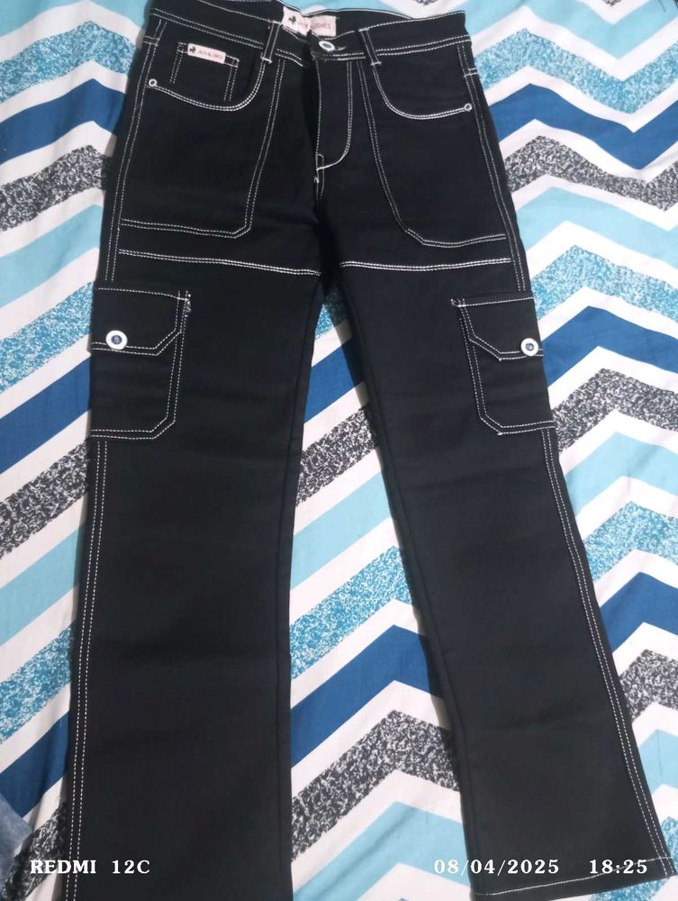 Black Cargo Pants with White Stitching