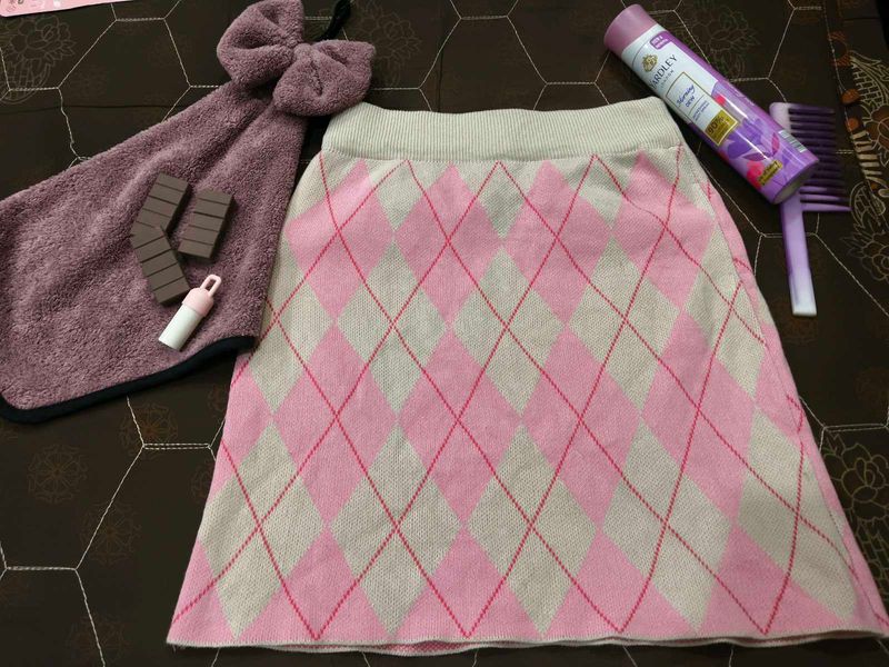 Pink Argyle Knit Mini Skirt