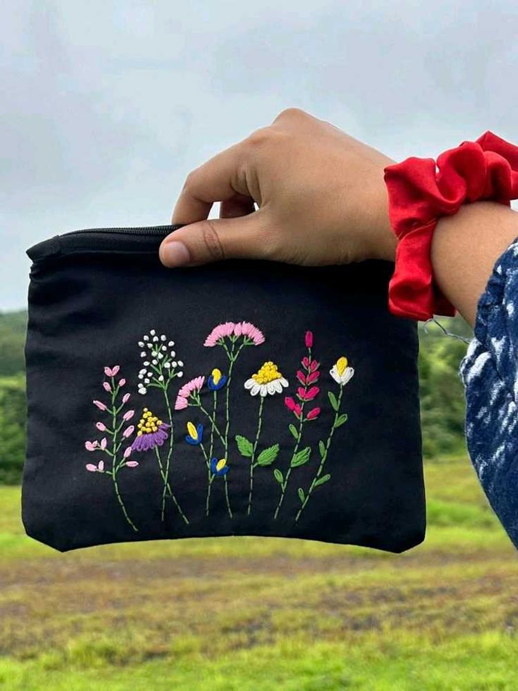 Floral Embroidered Makeup/Pen Pouch