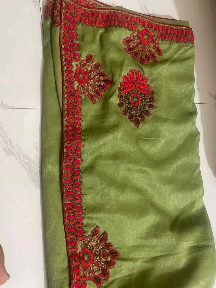 Embroidered Green Saree
