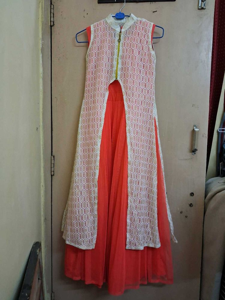 Coral &amp; Lace Overlay Dress