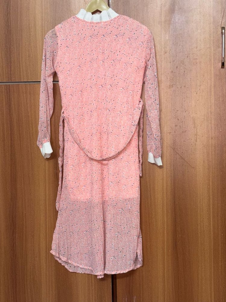 Peach Floral Midi Dress