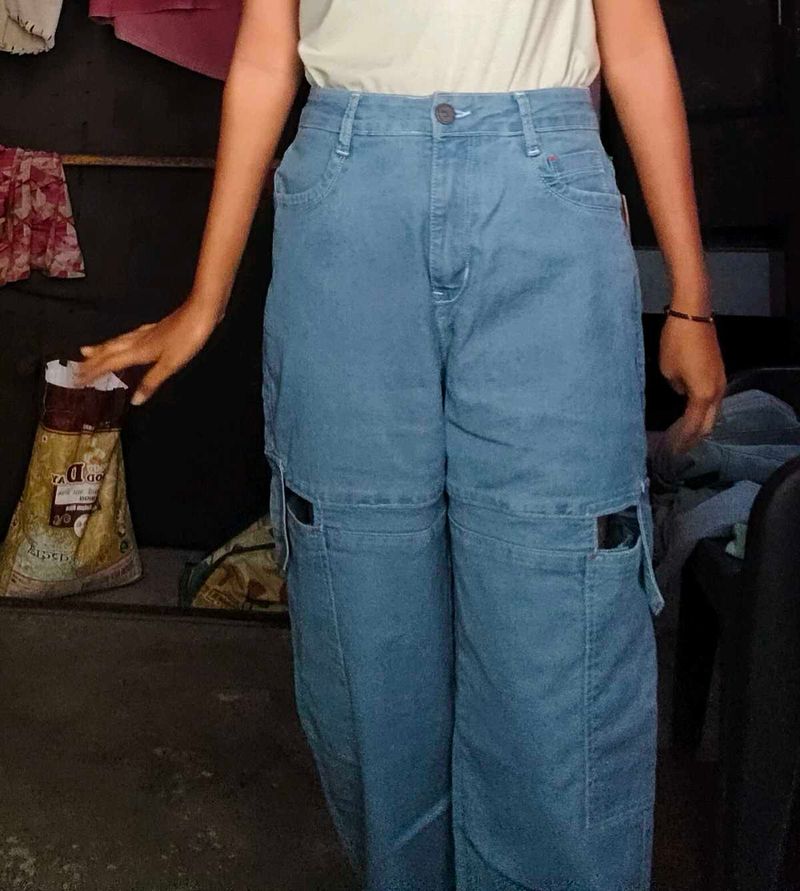 Blue Denim Cargo Pants