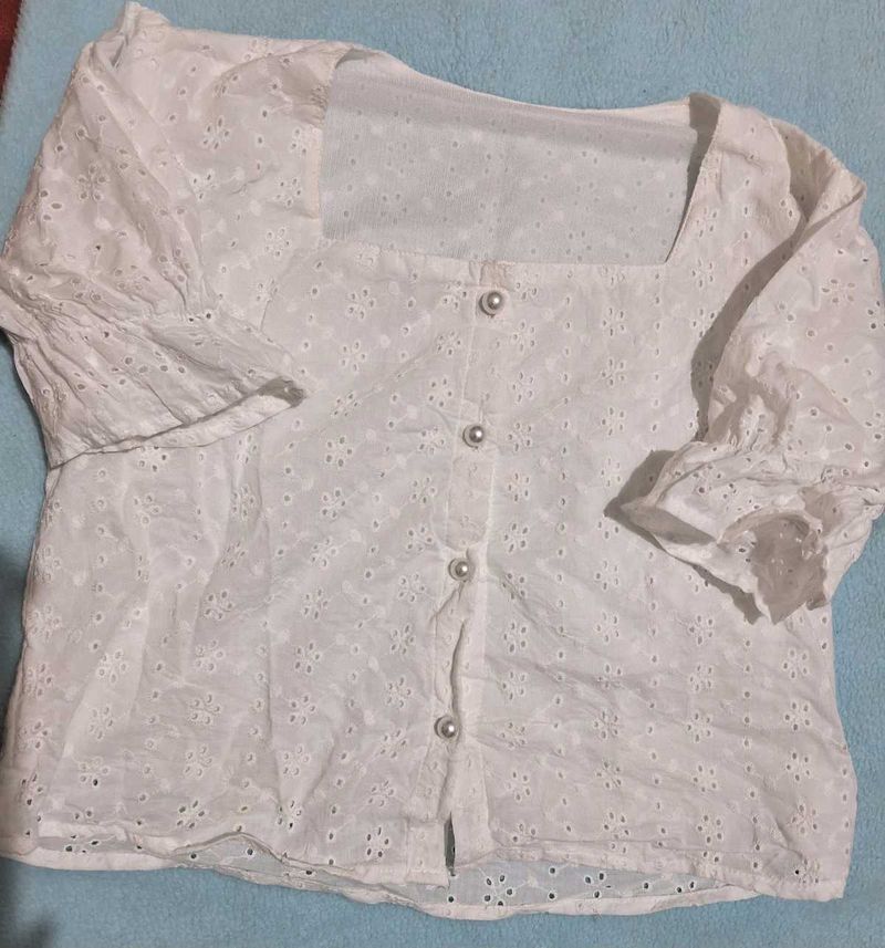 White Floral Embroidered Top