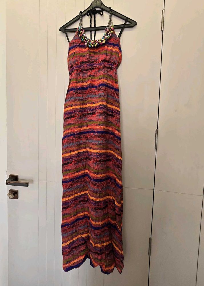 Striped Maxi Dress with Necklace
