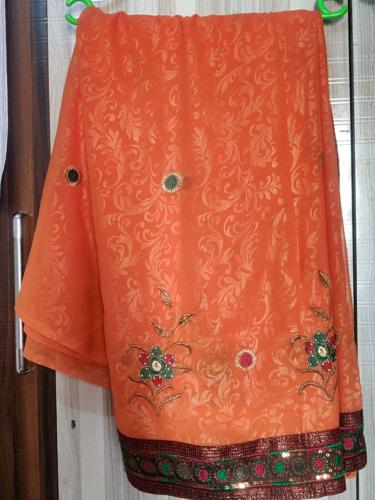 Saree With Blouse (Gerua Colour)