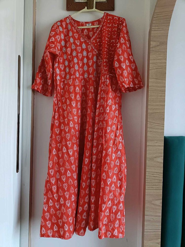 Printed Orange Kurta with Dupatta