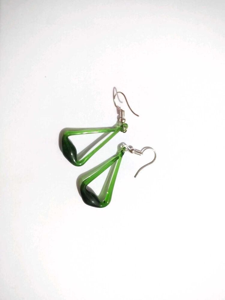 Green Geometric Drop Earrings
