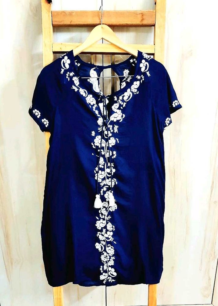 Blue Embroidery Work Top Size-34
