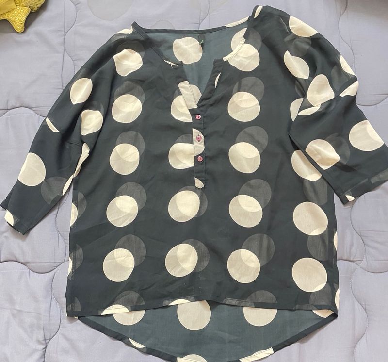 Beneton Polka Dots Sheer Chiffon Top large