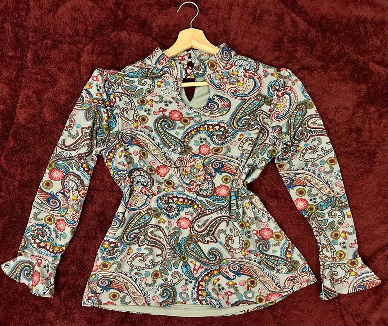 Paisley Print Long Sleeve Blouse
