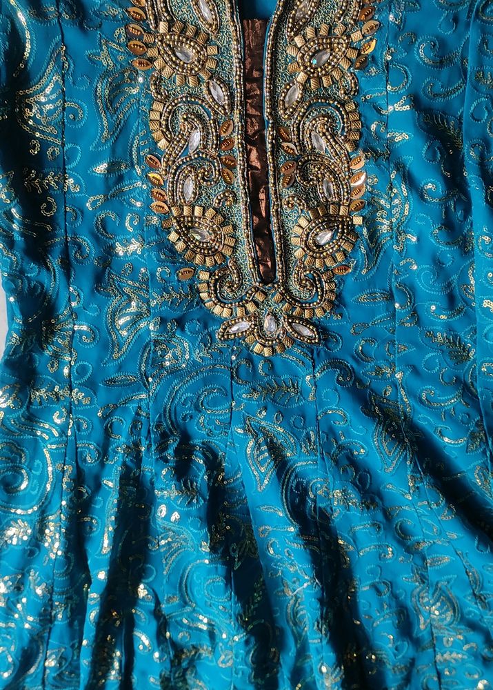 Sea Green Anarkali Designed Women&#39;s Kurta