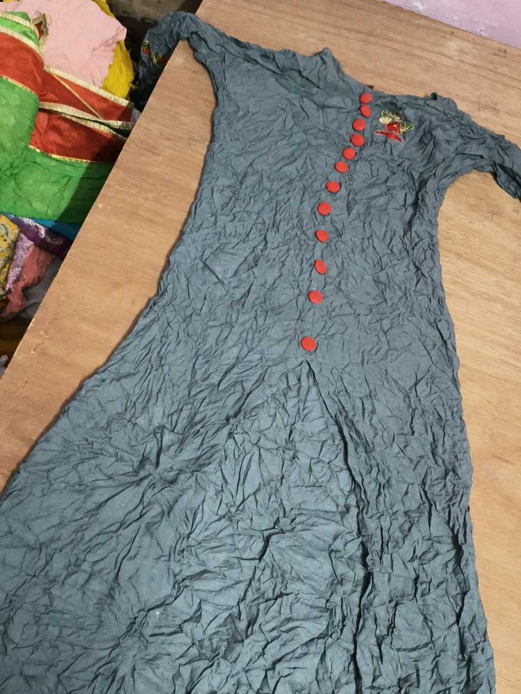 Elegant Grey Embroidered slit Gown