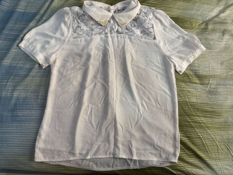 White Blouse with Lace Detail