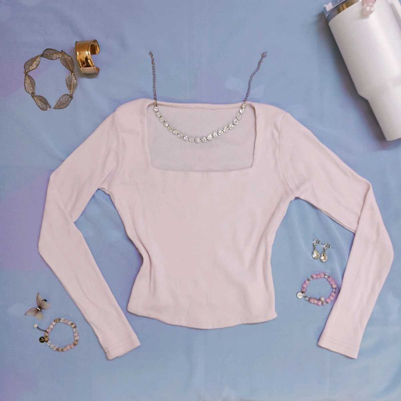 Pink Square Neck Long Sleeve top