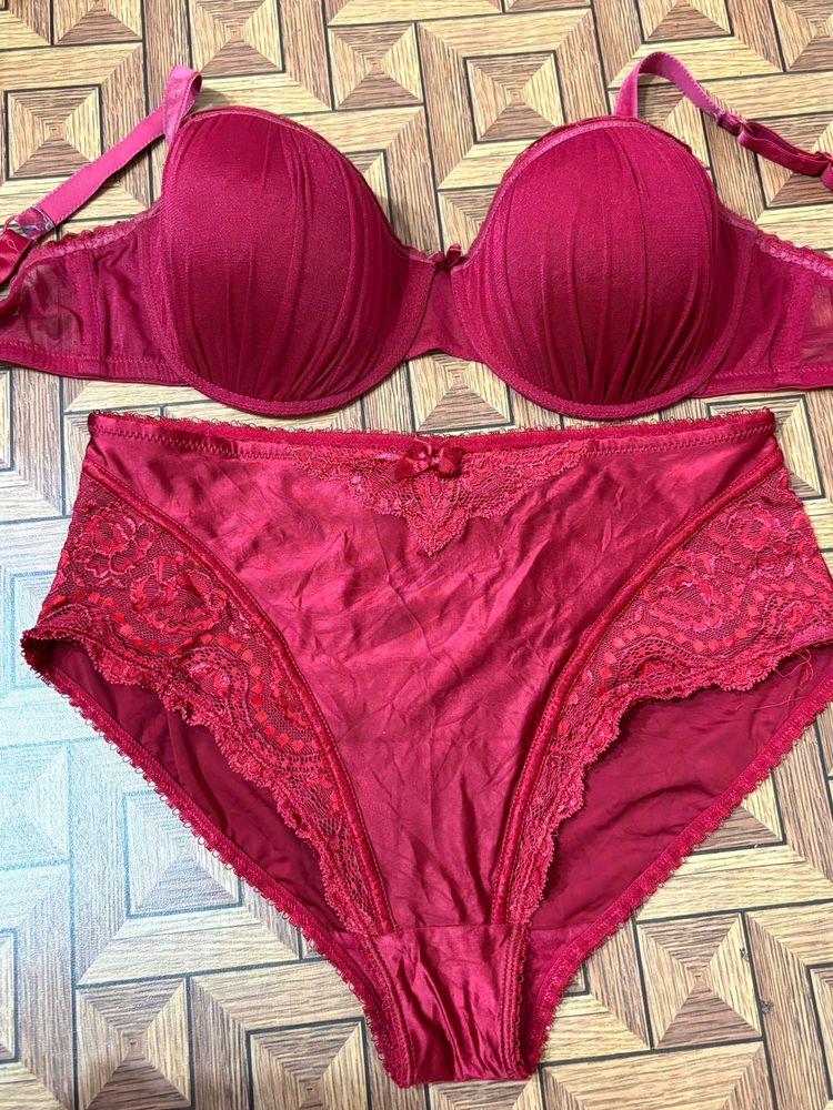 bra panty set wine colour