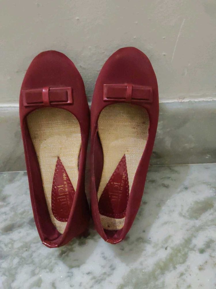 Burgundy Ballet Flats with Bow