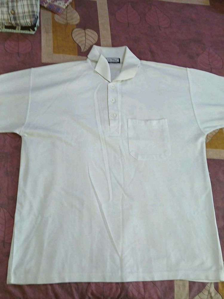 White Button-Up Polo Shirt