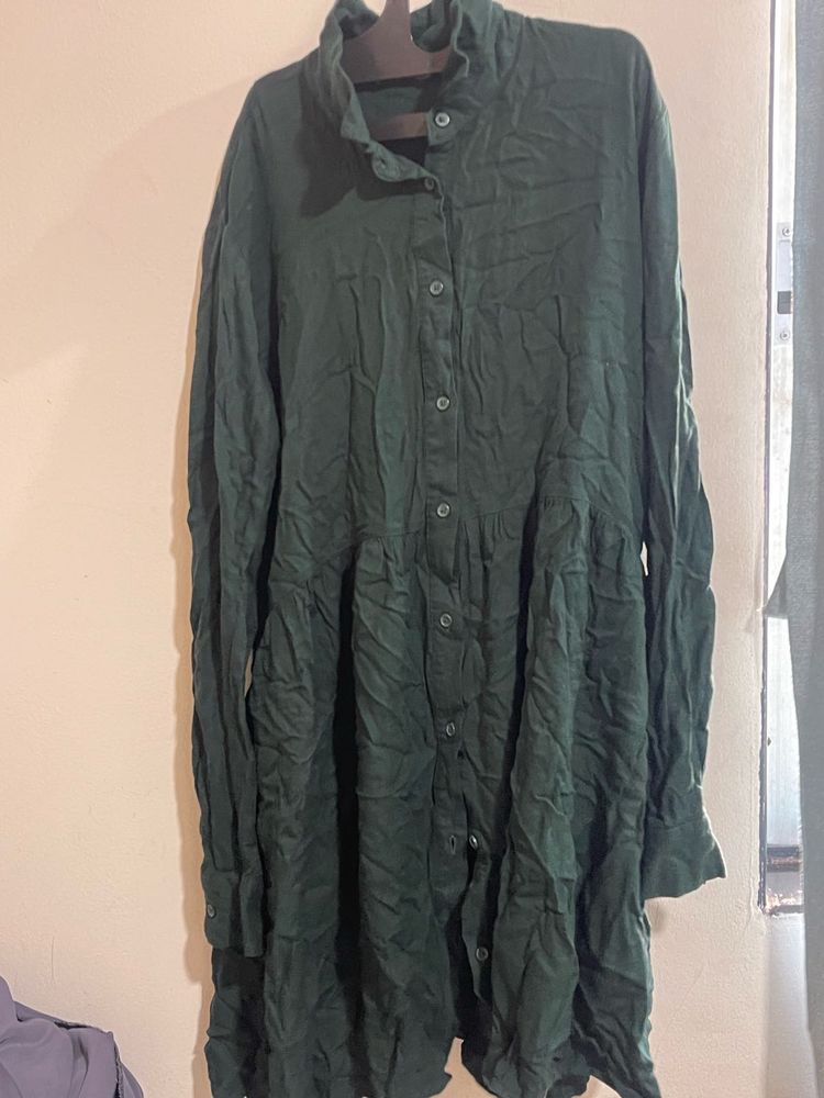 Green Button-Down Shirt Dress