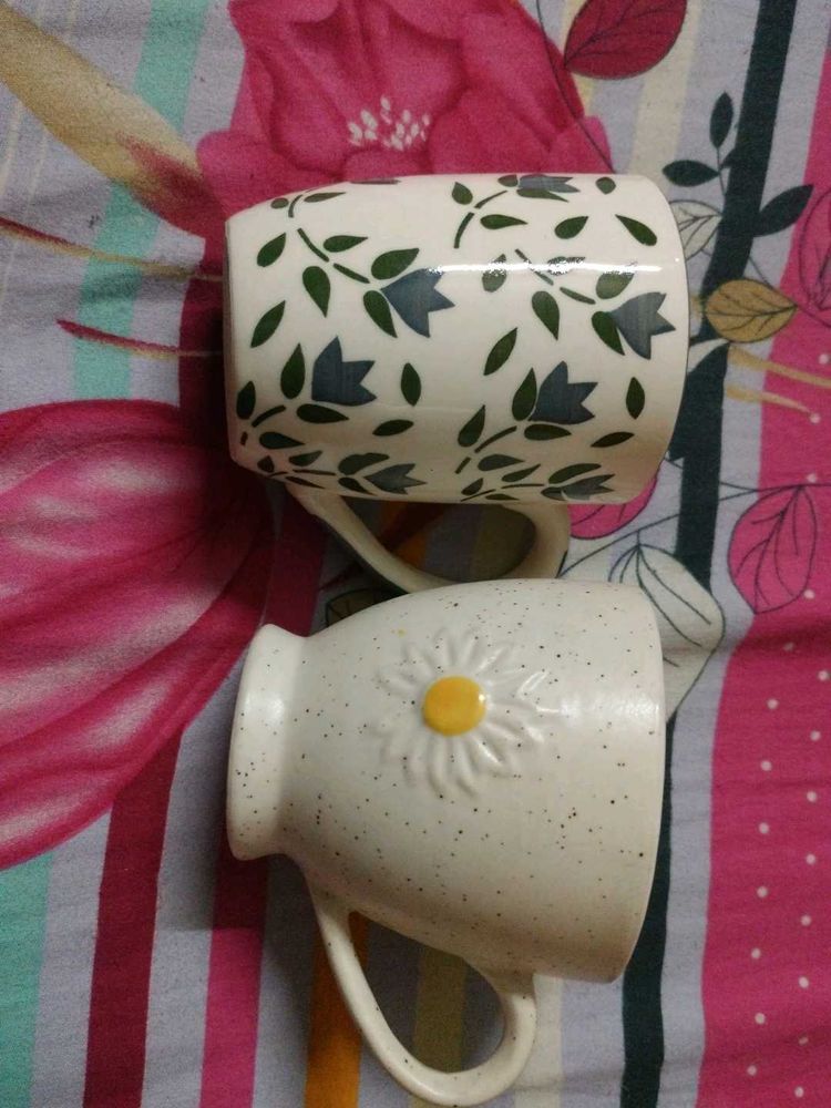 Charming Floral Ceramic Mugs (Set of 2)