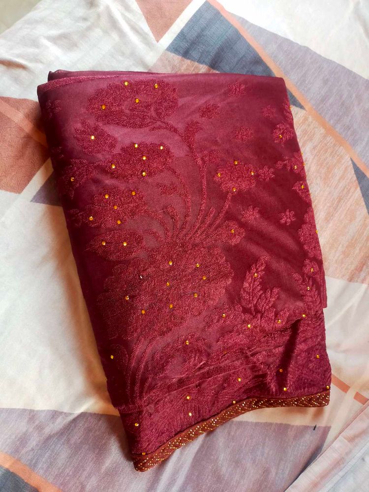 Maroon Embroidered Saree