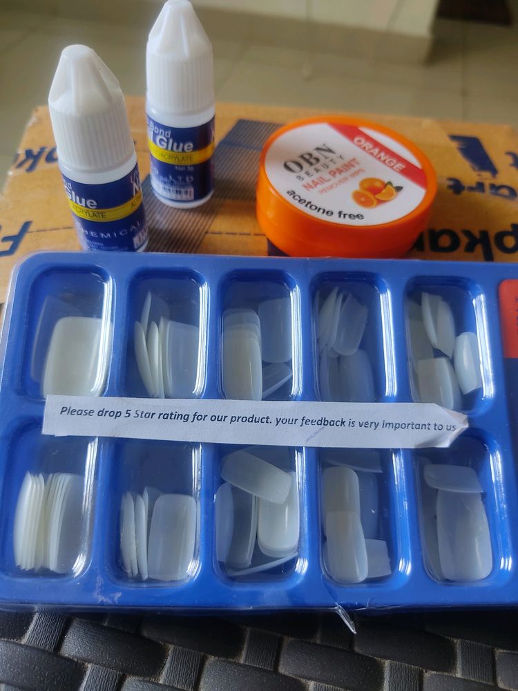 Combo Of Fake Nails 2 Glue Bottles And Nail Removr