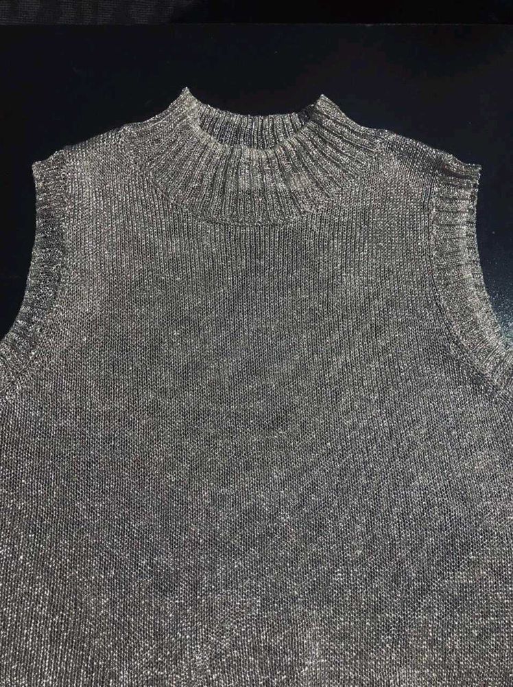 Shimmery Knit Mock Neck Sweater