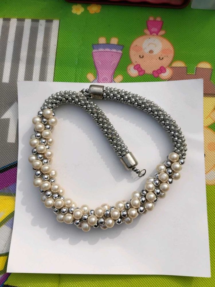Pearl &amp; Silver Beaded Necklace