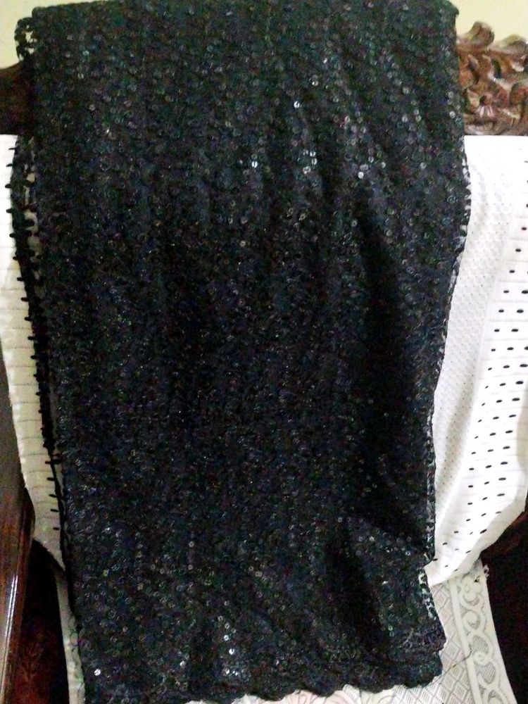 Black Sequin Lace Fabric Sari