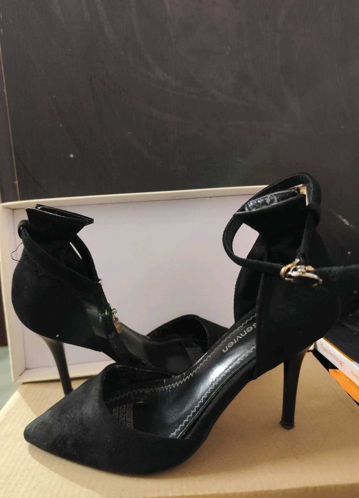 Black Pencil Heels With Ankle Straps