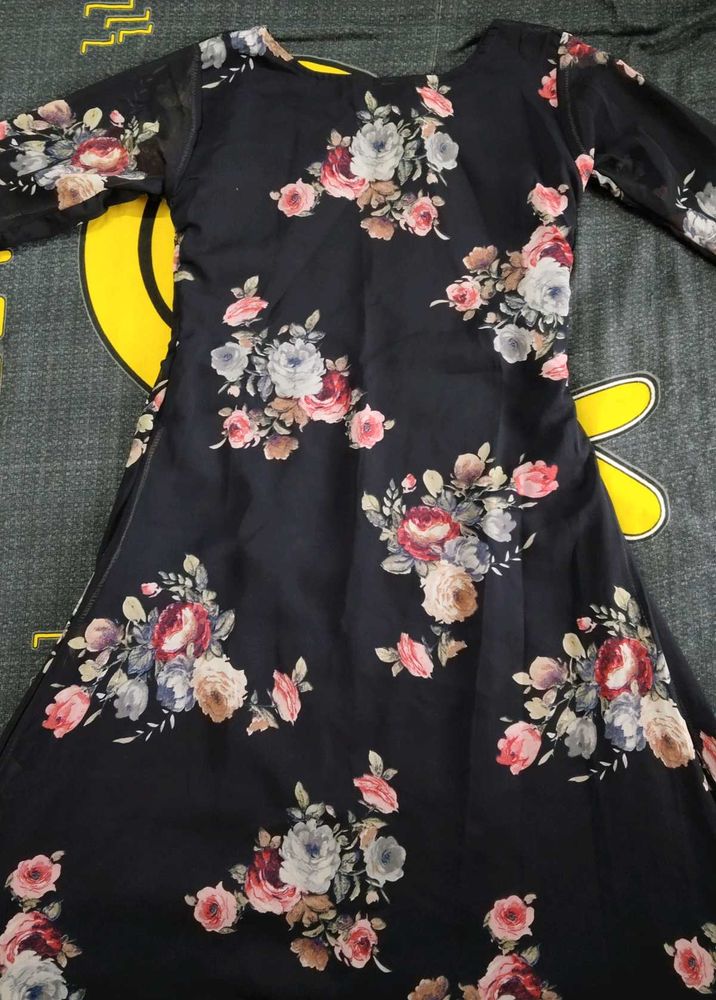 Navy Blue Floral A Line Top