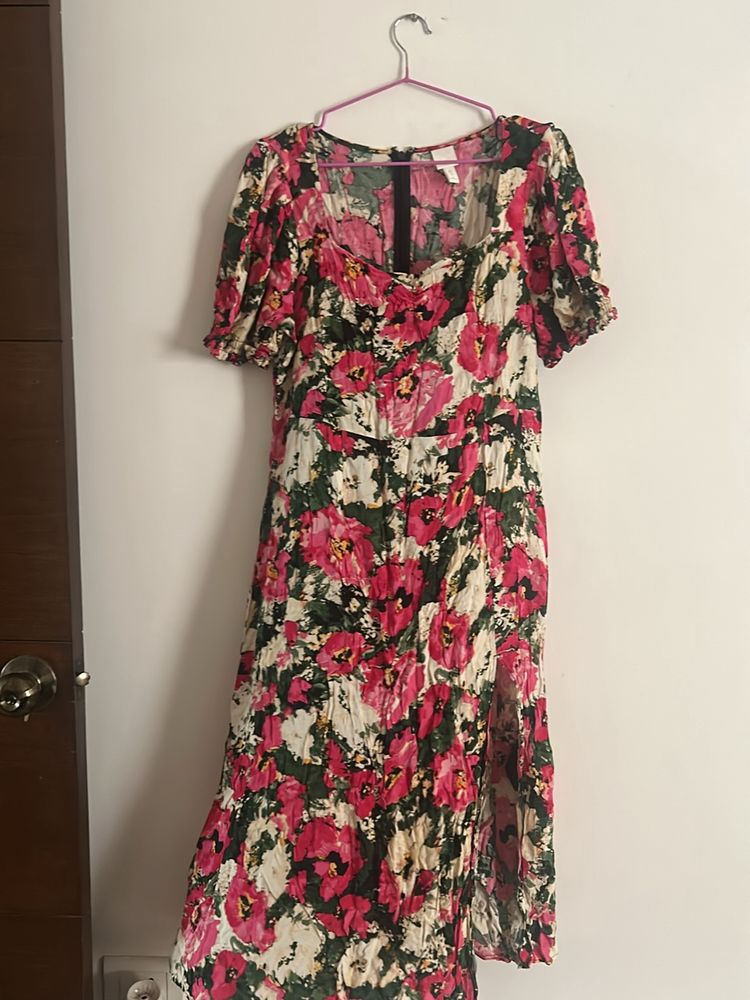 Floral Mini Dress With Side Slit