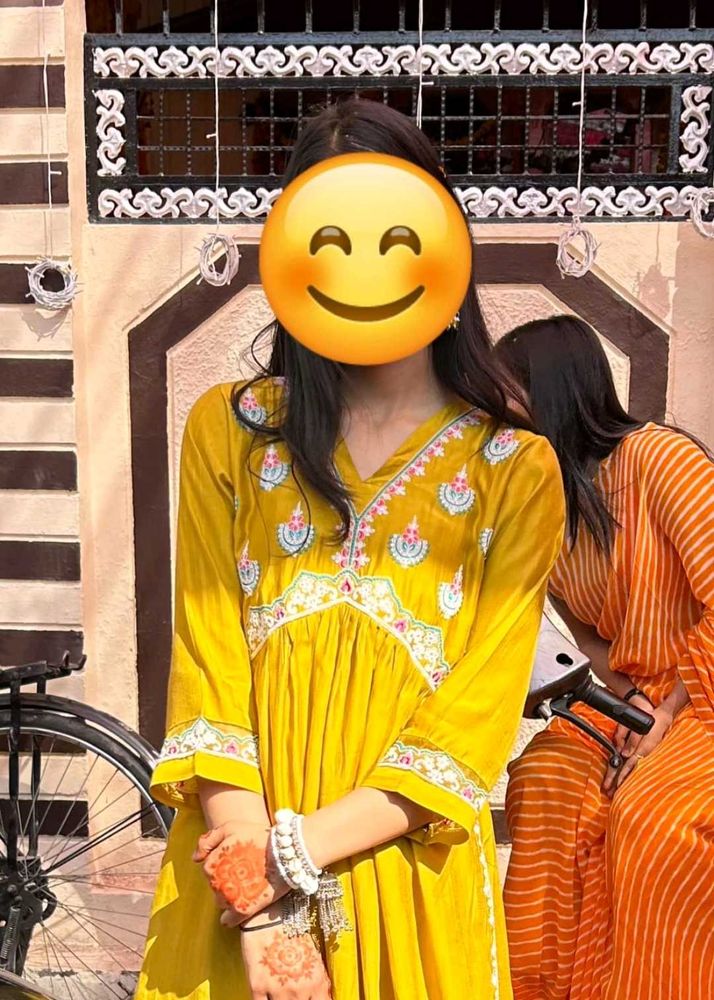 Yellow Embroidered Kurti Set