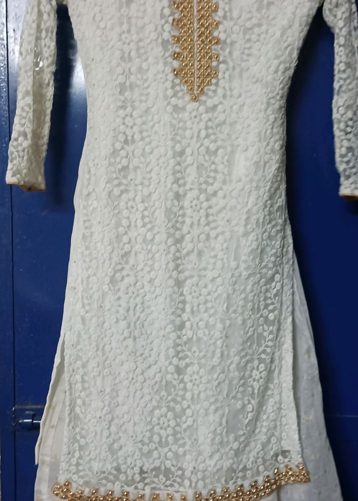 White Embroidered Sharara Set