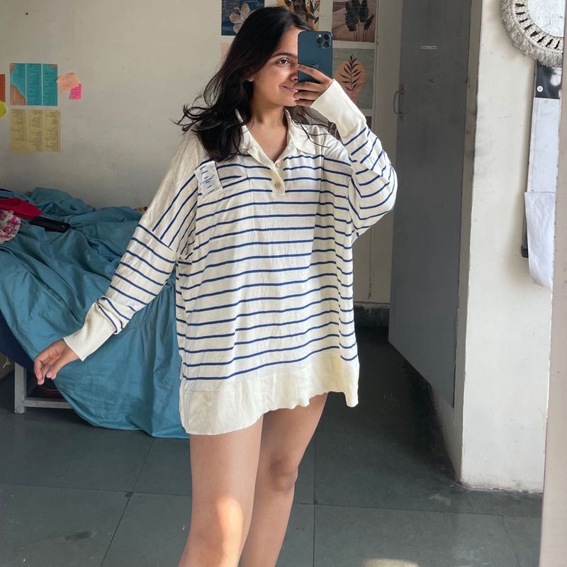 Striped Oversized Polo Shirt
